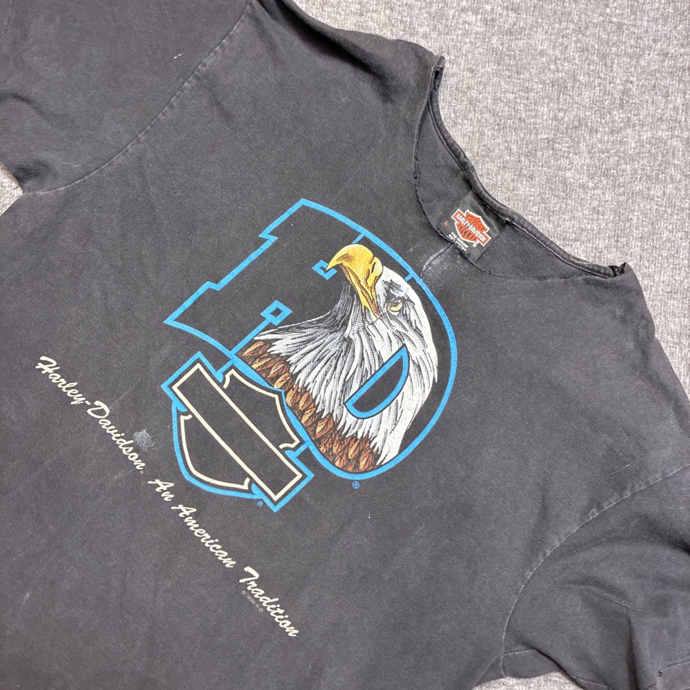 Harley-Davidson T-Shirt Mens Large Black 1996 Eagle Graphic‎ Distressed Faded